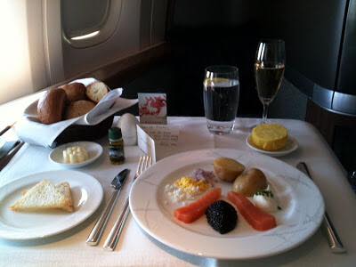 Cathay Caviar and Salmon 2011 SFO-HKG | First Class Airline Caviar Service